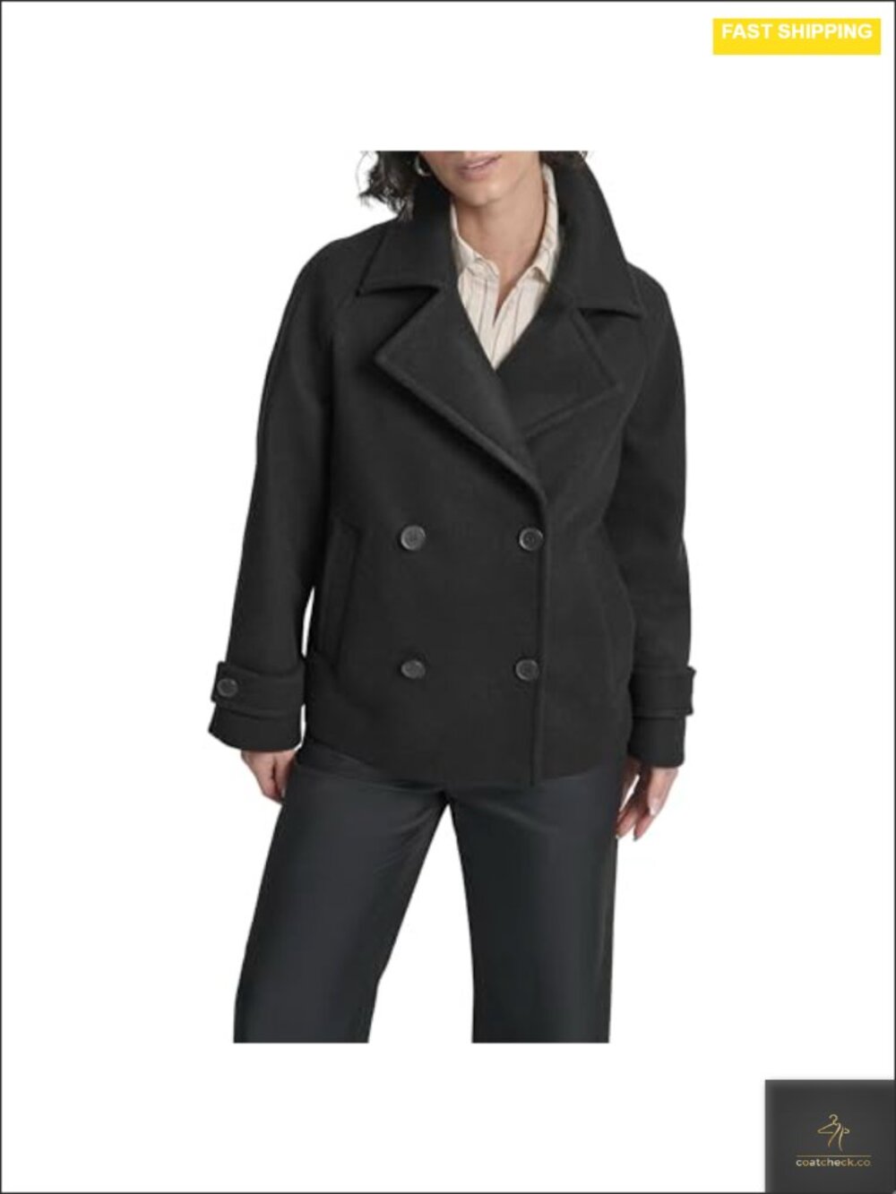 Women's Faux Wool Double-Breasted Short Jacket Peacoat